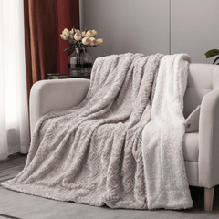 DaDalogy Lavender Grey Faux Fur Sherpa Throw Blanket-1