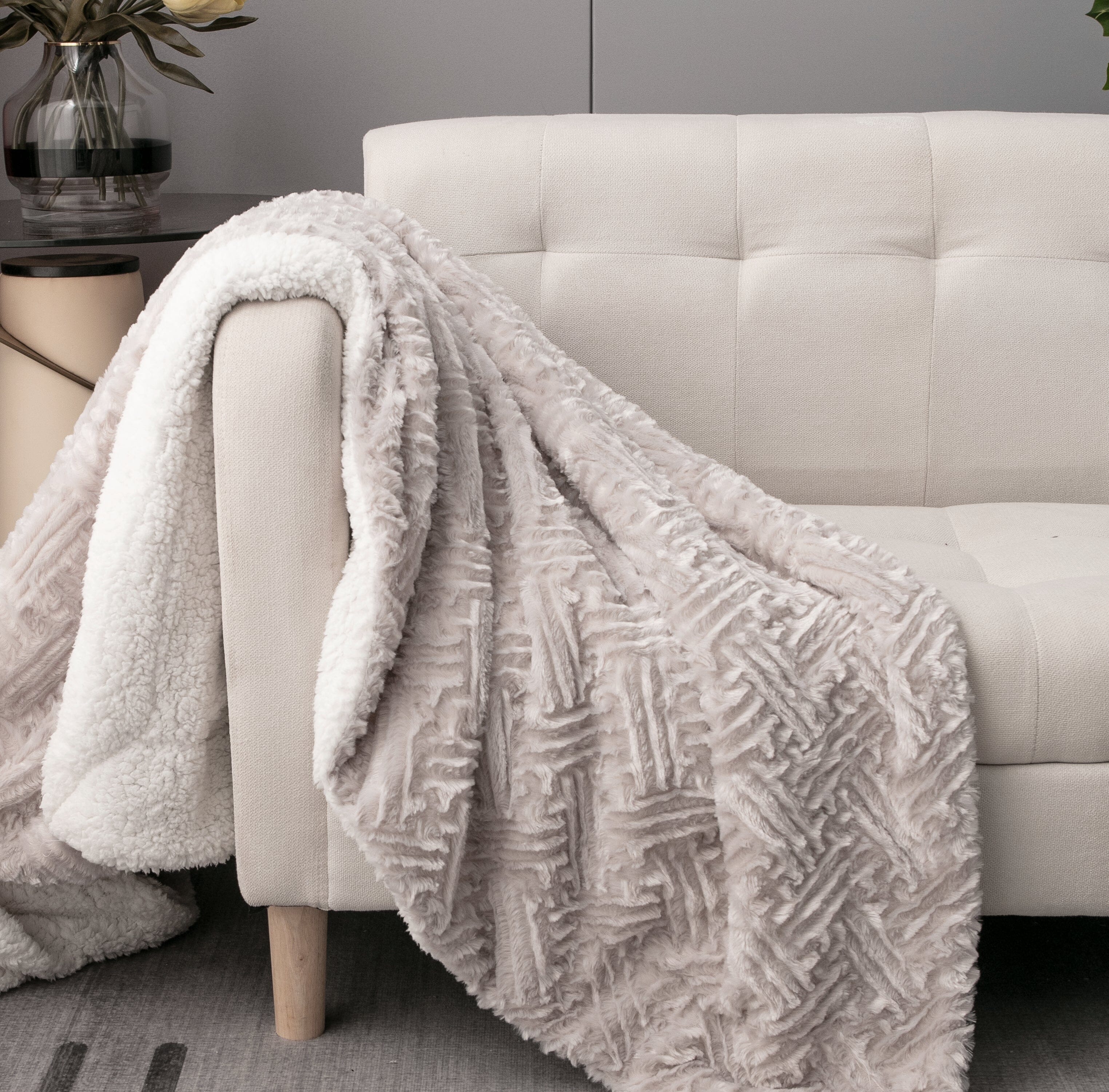 DaDalogy Lavender Grey Faux Fur Sherpa Throw Blanket-0