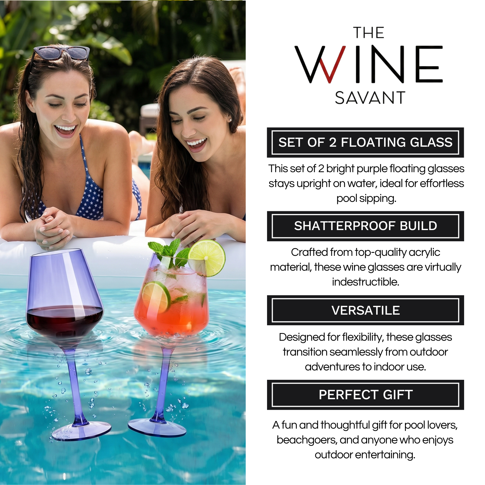 Floating Wine Glasses for Pool (18 Oz | Set of 2-4