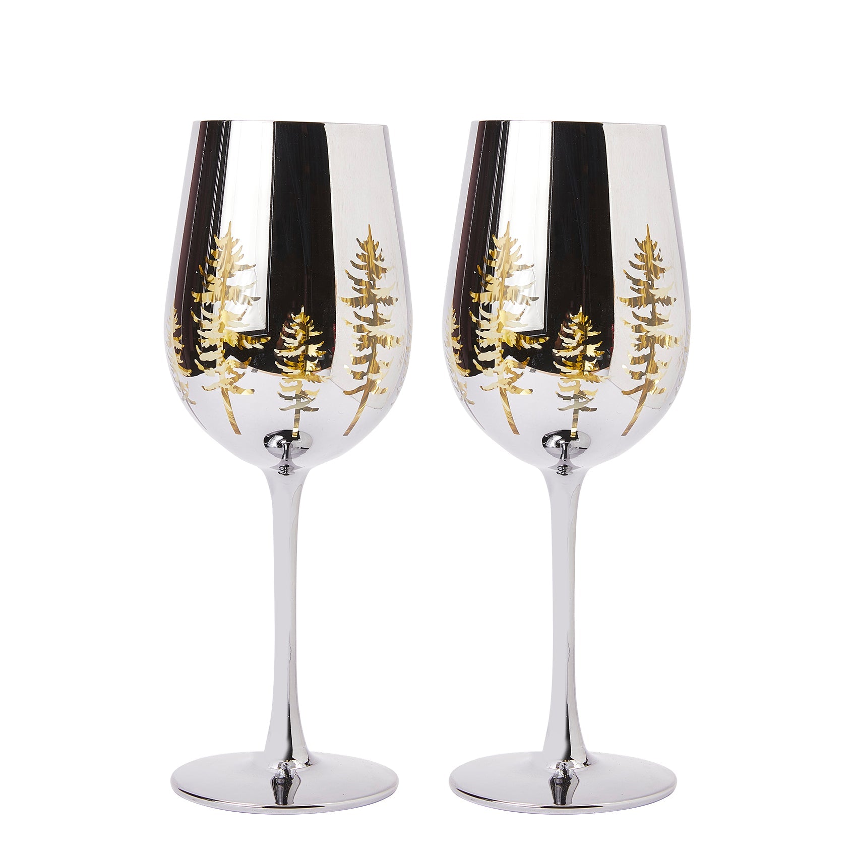 Crystal Christmas Tree Stemmed Wine & Water Glasses - Set of 2-0