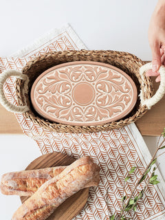 Bread Warmer & Basket Gift Set with Tea Towel - Vintage Vine Oval