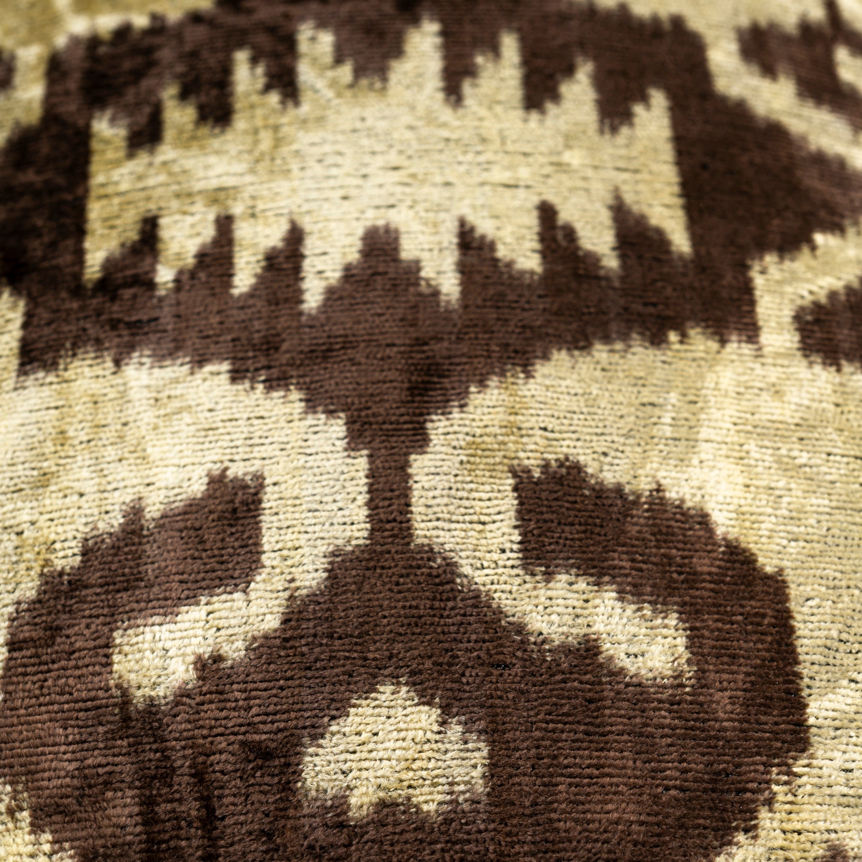 Handmade Velvet Pillow with insert – Olive & Brown Ikat Pattern, 16x24"