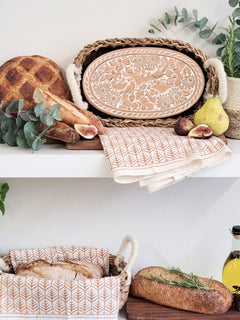 Bread Warmer & Basket Gift Set with Tea Towel - Garden Oval