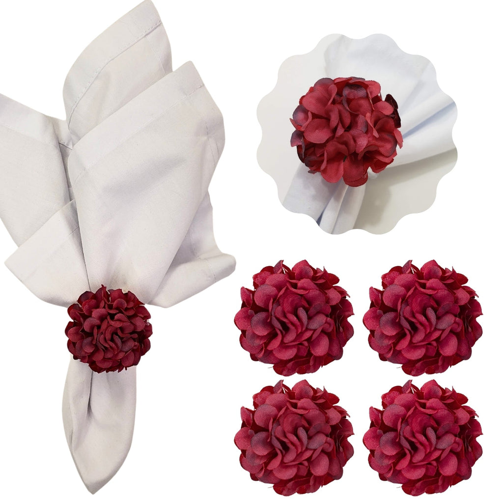 Charlo's Set of 4 Red Flower Chrysanthemum Charm Napkin Rings for dining table decor-0