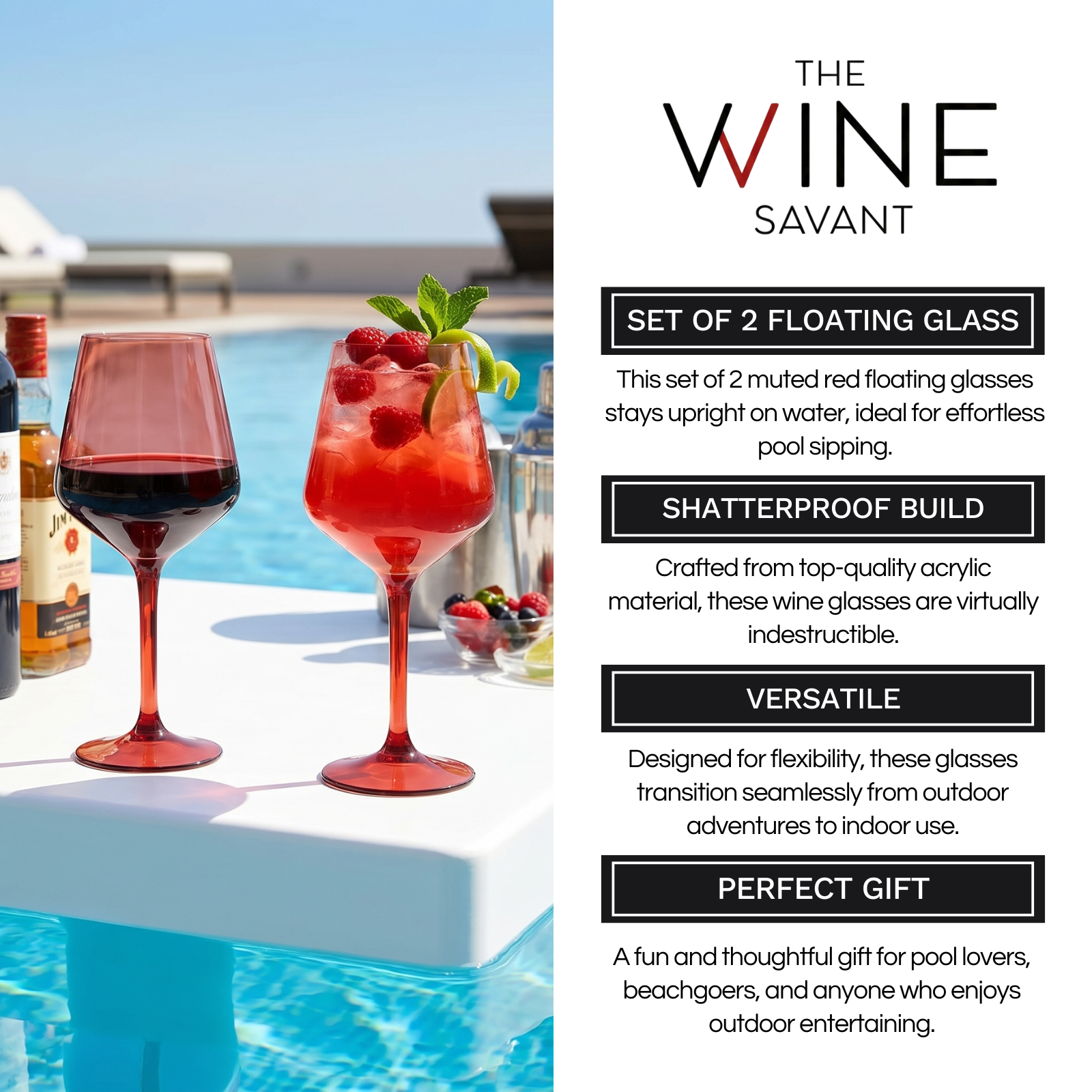 Floating Wine Glasses for Pool - Set of 2-15 OZ (Muted Red)-4