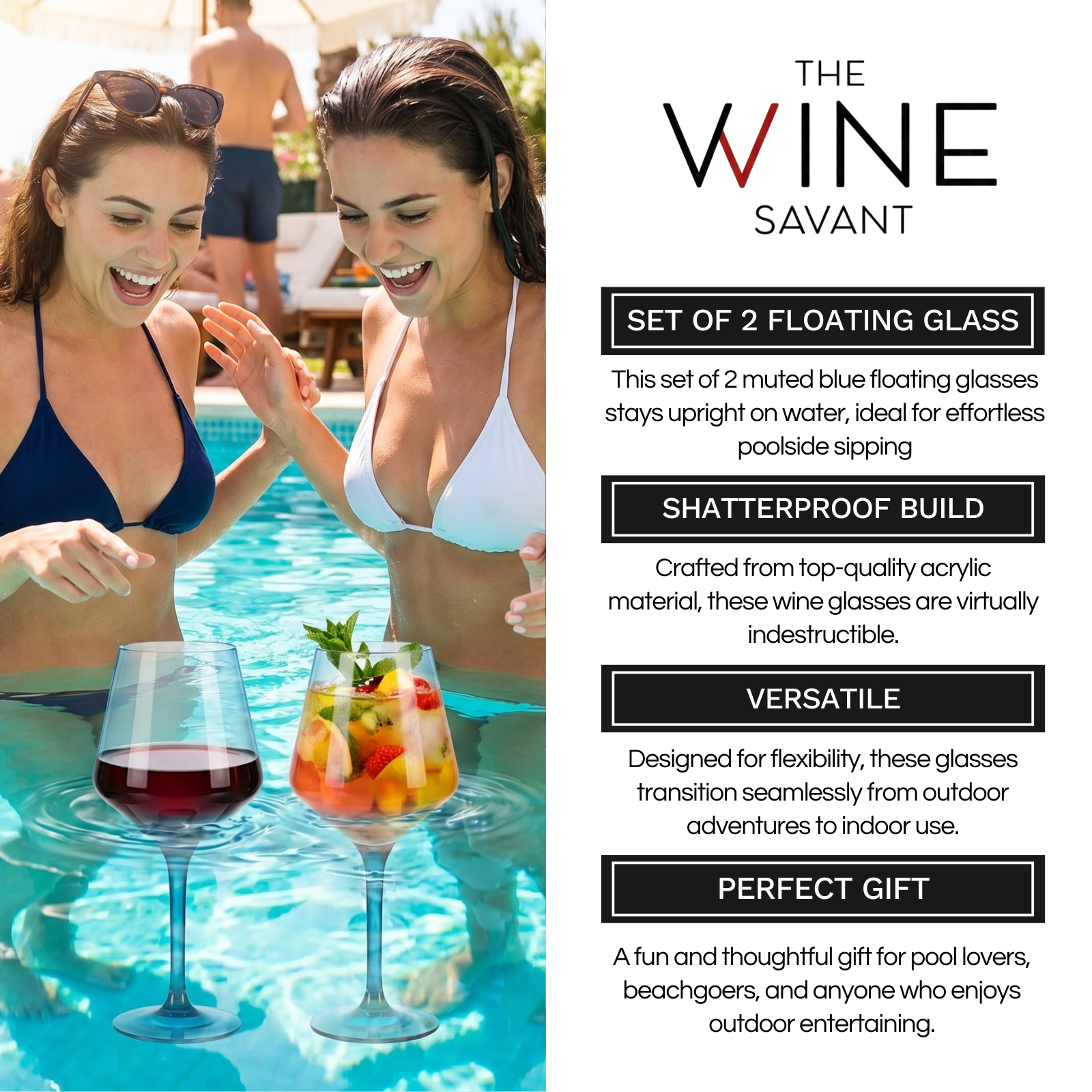 Floating Wine Glasses for Pool - Set of 2-18 OZ (Muted Blue)