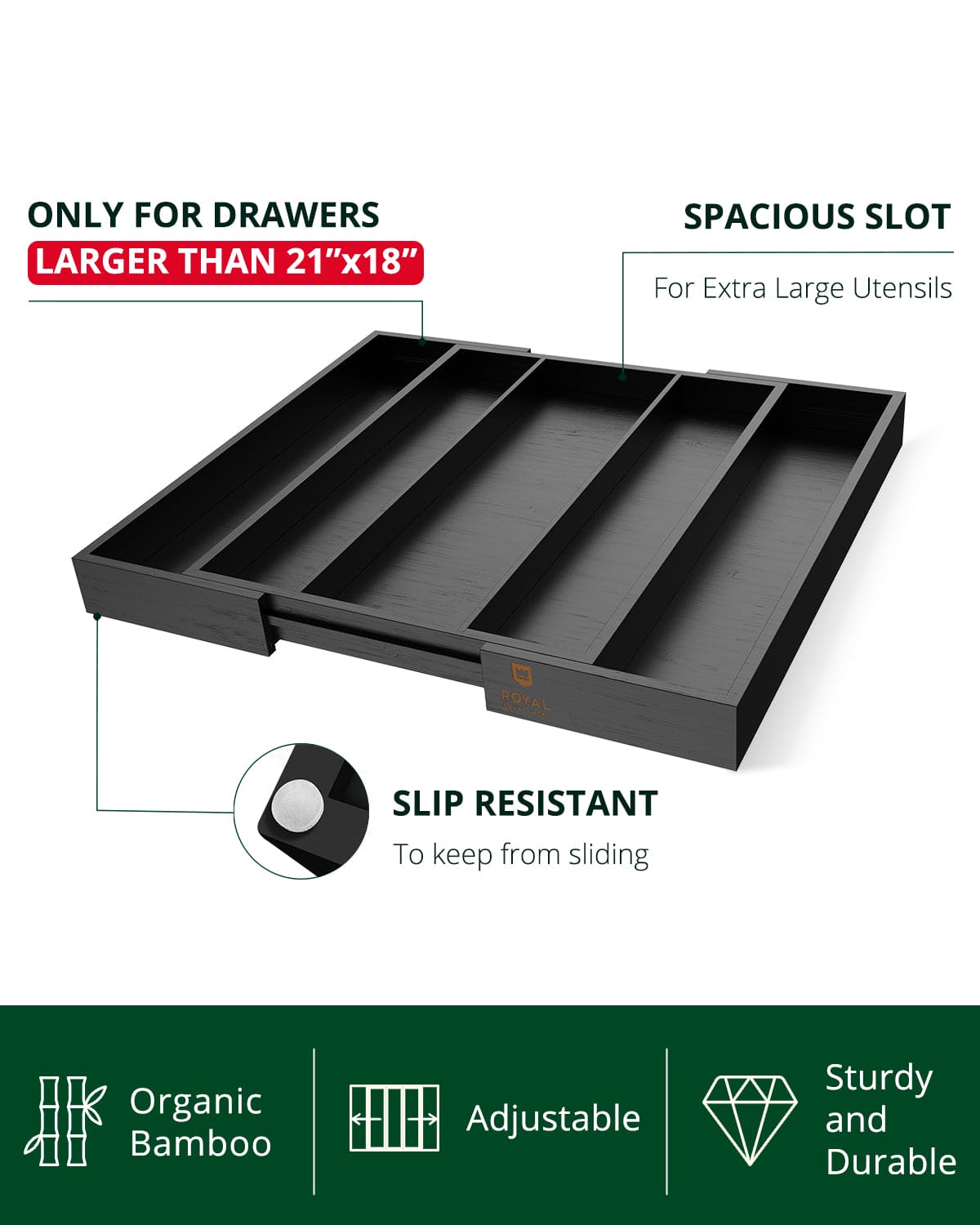 Utensil Drawer Organizer, Black (5 Slots)-3