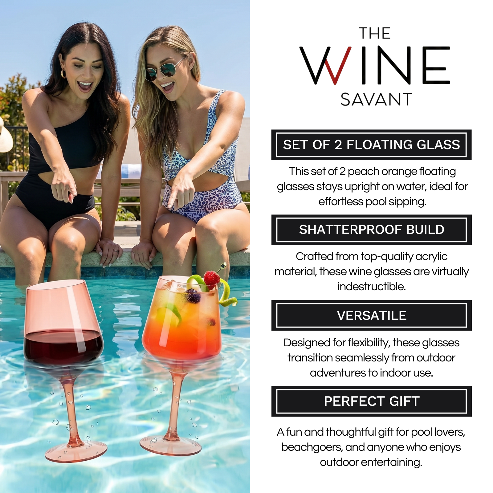 Floating Wine Glasses for Pool (18 Oz | Set of 2)