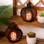 Set of 2 Round Vintage Metal Candle Lanterns 7.5" H-2