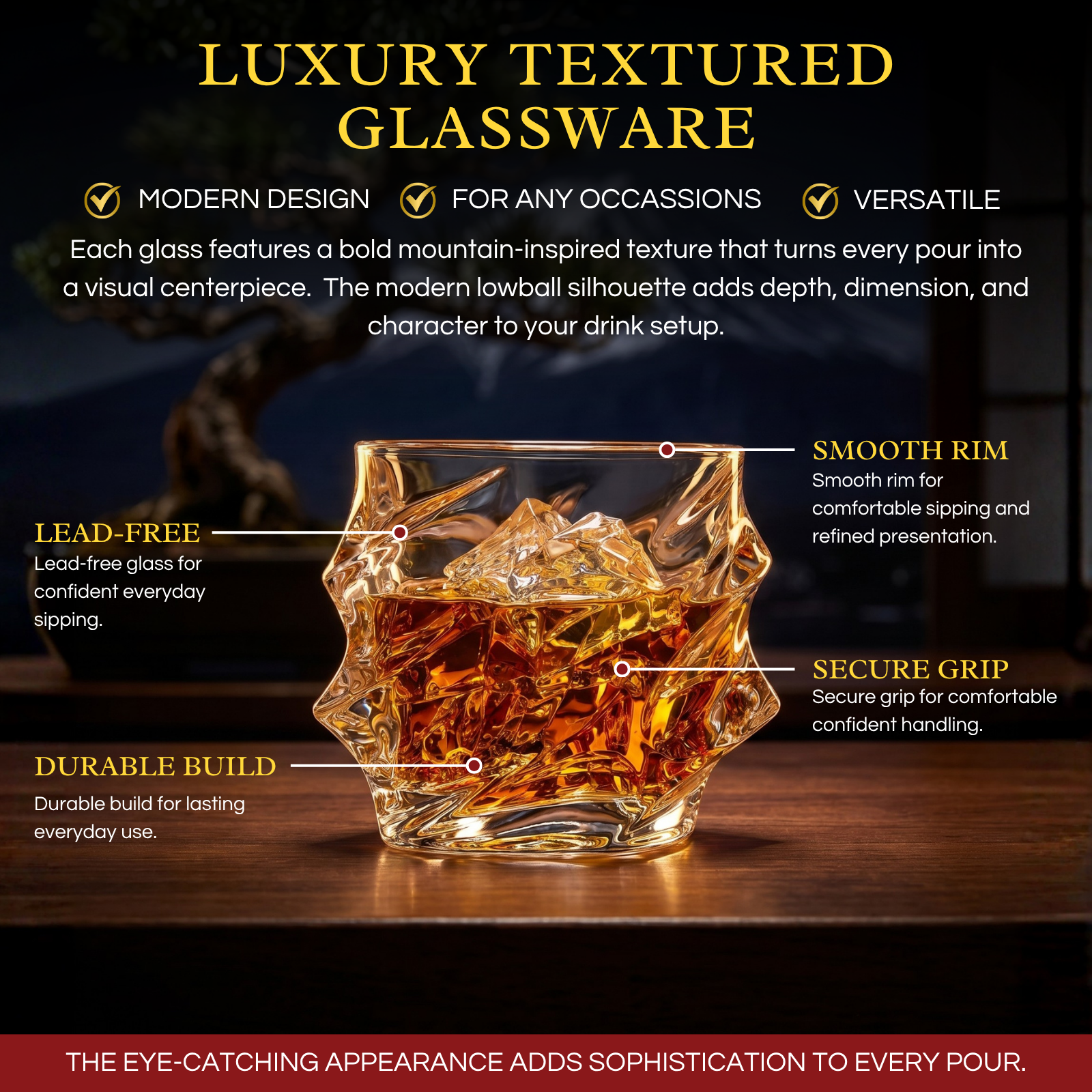 Storm Japanese Crystal Whiskey Glasses Set of 2-3