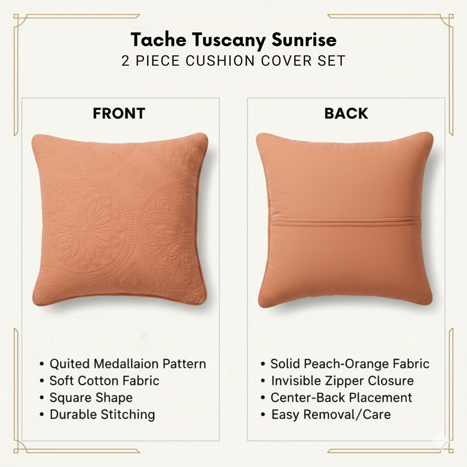 Fundas de cojín rústicas/Euro Sham Tache de algodón lavadas a la piedra con medallón naranja Toscana Sunrise (JHW-595)