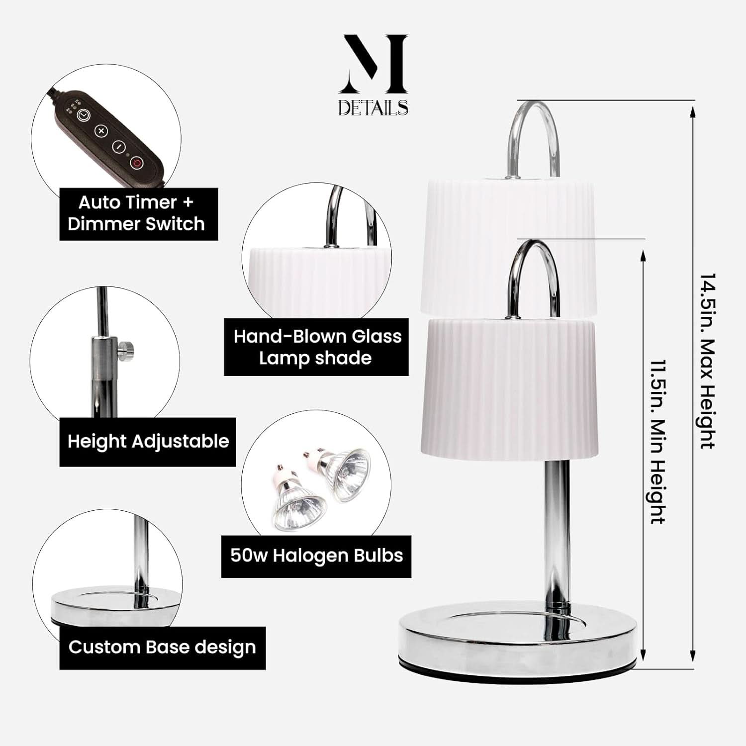 Dimmable Silver Chrome Candle Warmer Countdown Timer