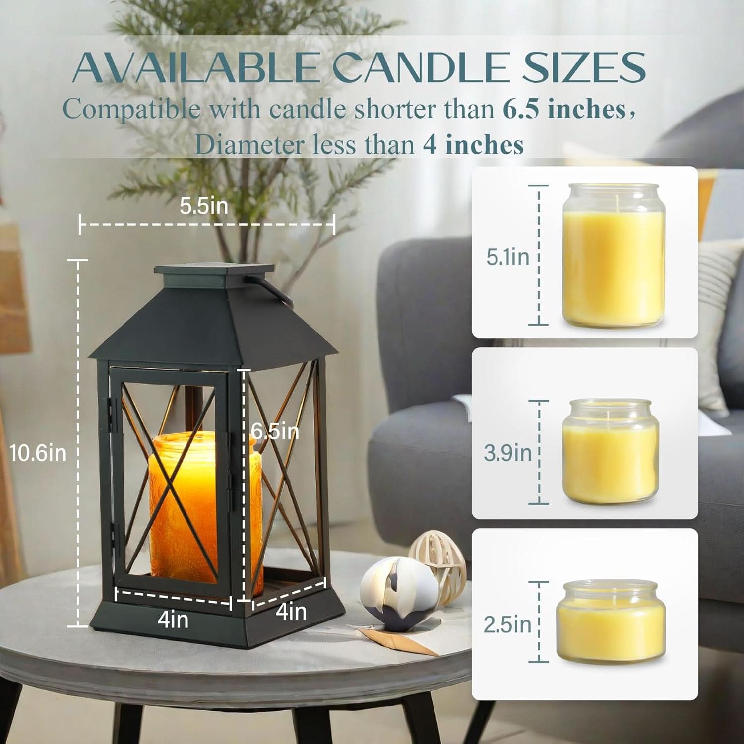 Black Dimmable Candle Warmer Lantern Featuring Timer