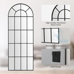 Elegant Arched Windowpane 71x30 Full Length Mirror Black-3