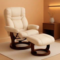 Beige Leathersoft Upholstered Recliner With Ottoman-0