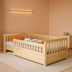 Twin Montessori Floor Bed With High Safety Rails Natural-0