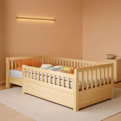 Twin Montessori Floor Bed With High Safety Rails Natural-0