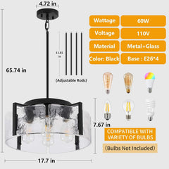 Black Glass Drum Chandelier Dining Room Four Light Modern-1
