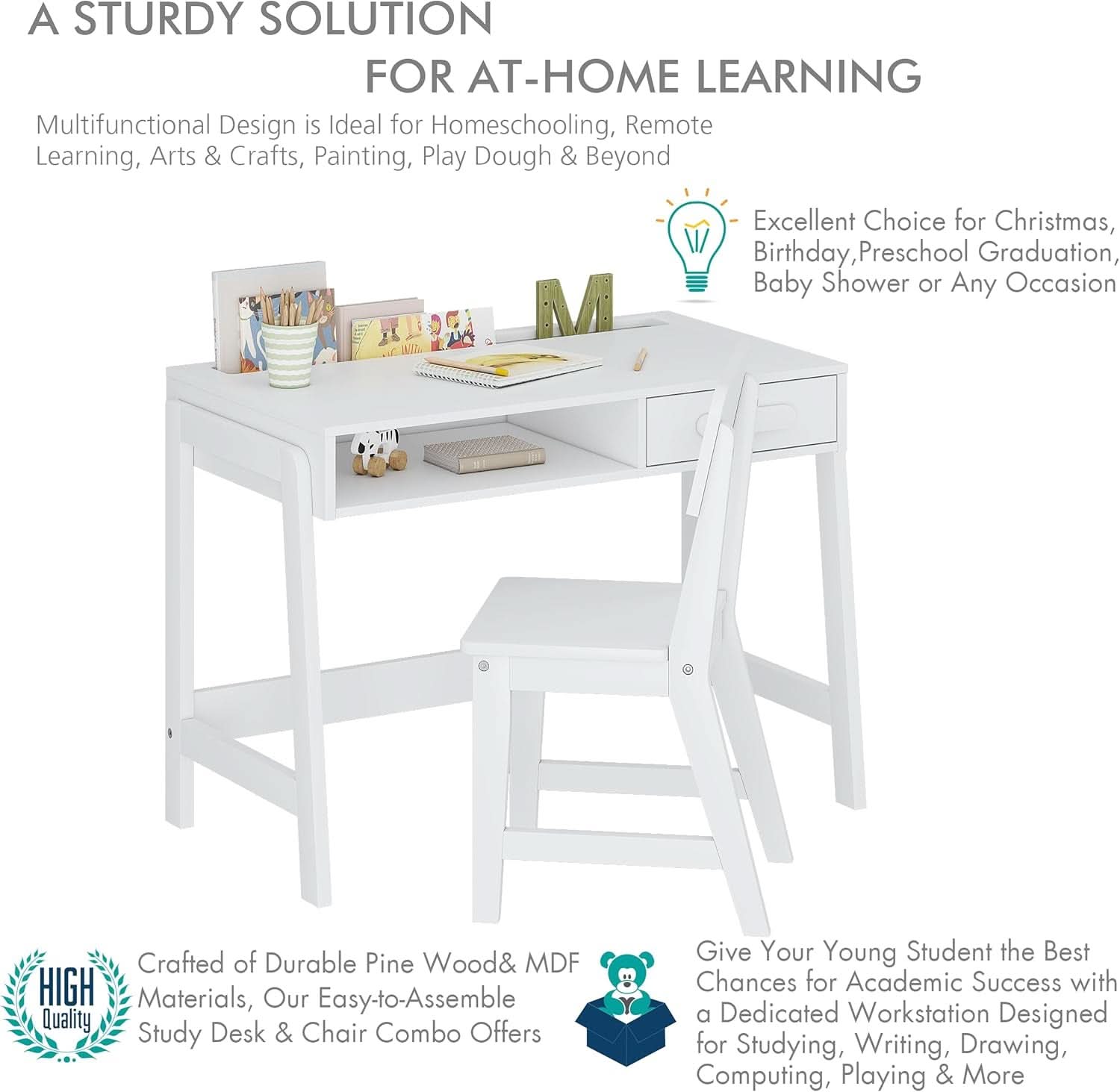 Kids Desk and Chair Set With Storage Drawers for Study-4