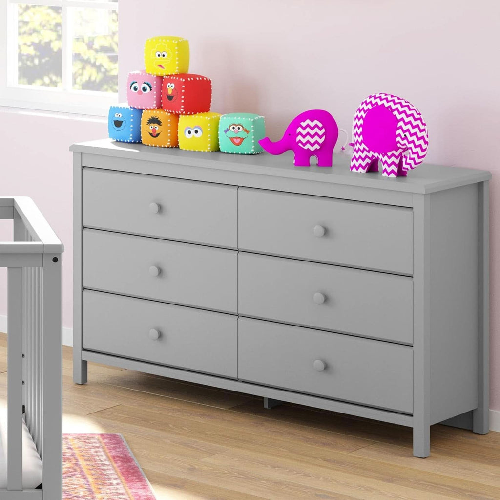 Pebble Gray 6 Drawer Double Dresser For Nursery Greenguard Gold Certified-3