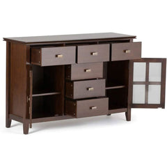 Pine Wood Sideboard Buffet Russet Brown Adjustable Shelves-2