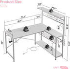 51 Inch L Shaped Gaming Desk With LED Lights And Outlets-2