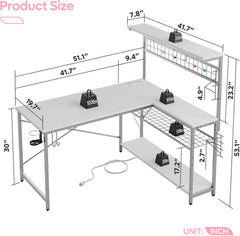 51 Inch L Shaped Gaming Desk With LED Lights And Outlets-2