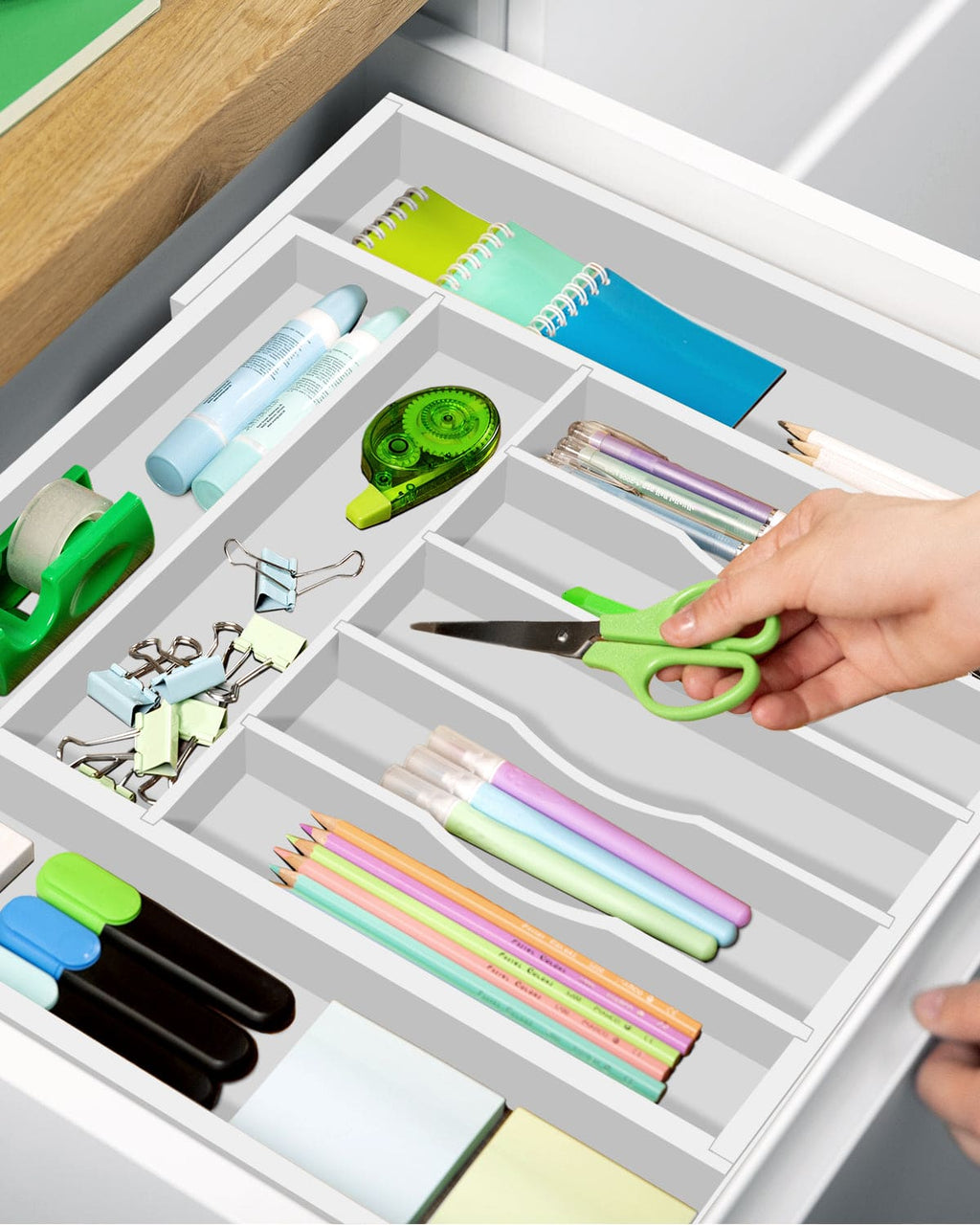 Silverware Drawer Organizer, White (9 Slots)-4