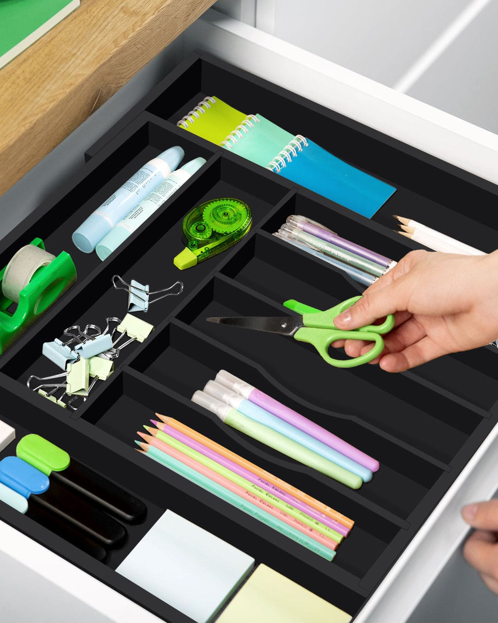 Silverware Drawer Organizer, Black (9 Slots)-4