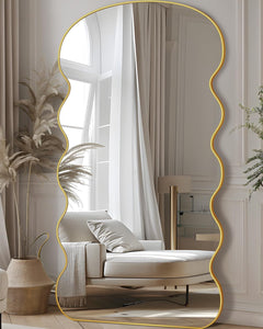 Wavy FullL ength Floor Standing Mirror Gold 76x34 Inches-0