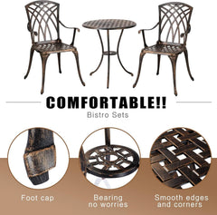 Bistro Set 3 Piece Rustproof Cast Aluminum Furniture Bronze-1