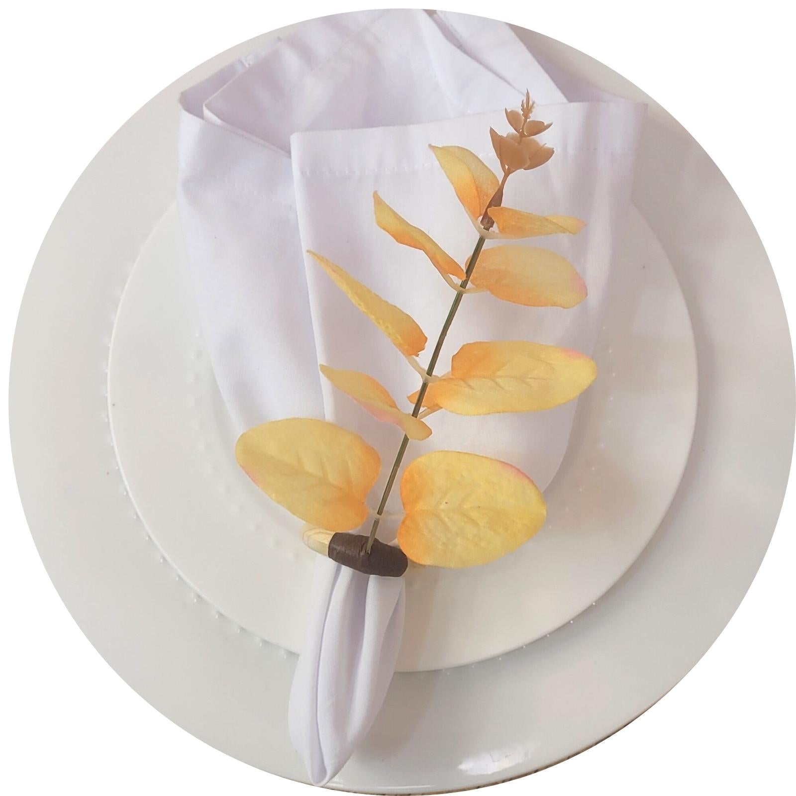 Set of 4 Yellow Leaf Eucalyptus Napkin Rings, Rustic Napkin Ring, Minimalist Tabledecor, Oriental Tabledeco-2