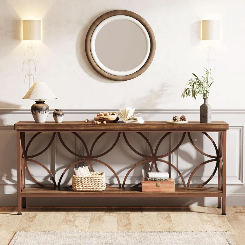 70.9-Inch Narrow Brown Industrial Storage Console Table-2
