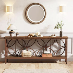 70.9-Inch Narrow Brown Industrial Storage Console Table-2