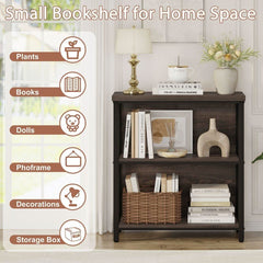 Industrial Timber Three Shelf Bookcase Dark Walnut-3