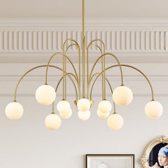 Gold Sputnik Chandelier 52 Inch Radiant Milk Glass Shades