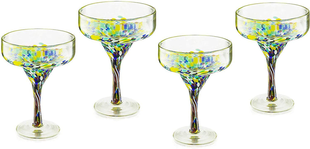 Mexican Design Hand Blown Margarita Glass – Set of 4 (Confetti Margarita)