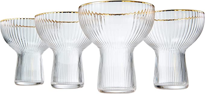 Ribbed Stemless Margarita Glasses with Gold Rim - Set of 4 (10 OZ)-4