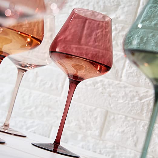 Colored Crystal Wine Glass Set of 6 - Large 20 oz (Pastel)-3