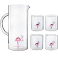 The Wine Savant Flamingo Pitcher & 4 Glasses Set Decanter-0