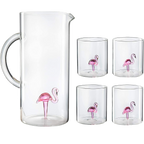 The Wine Savant Flamingo Pitcher & 4 Glasses Set Decanter-0