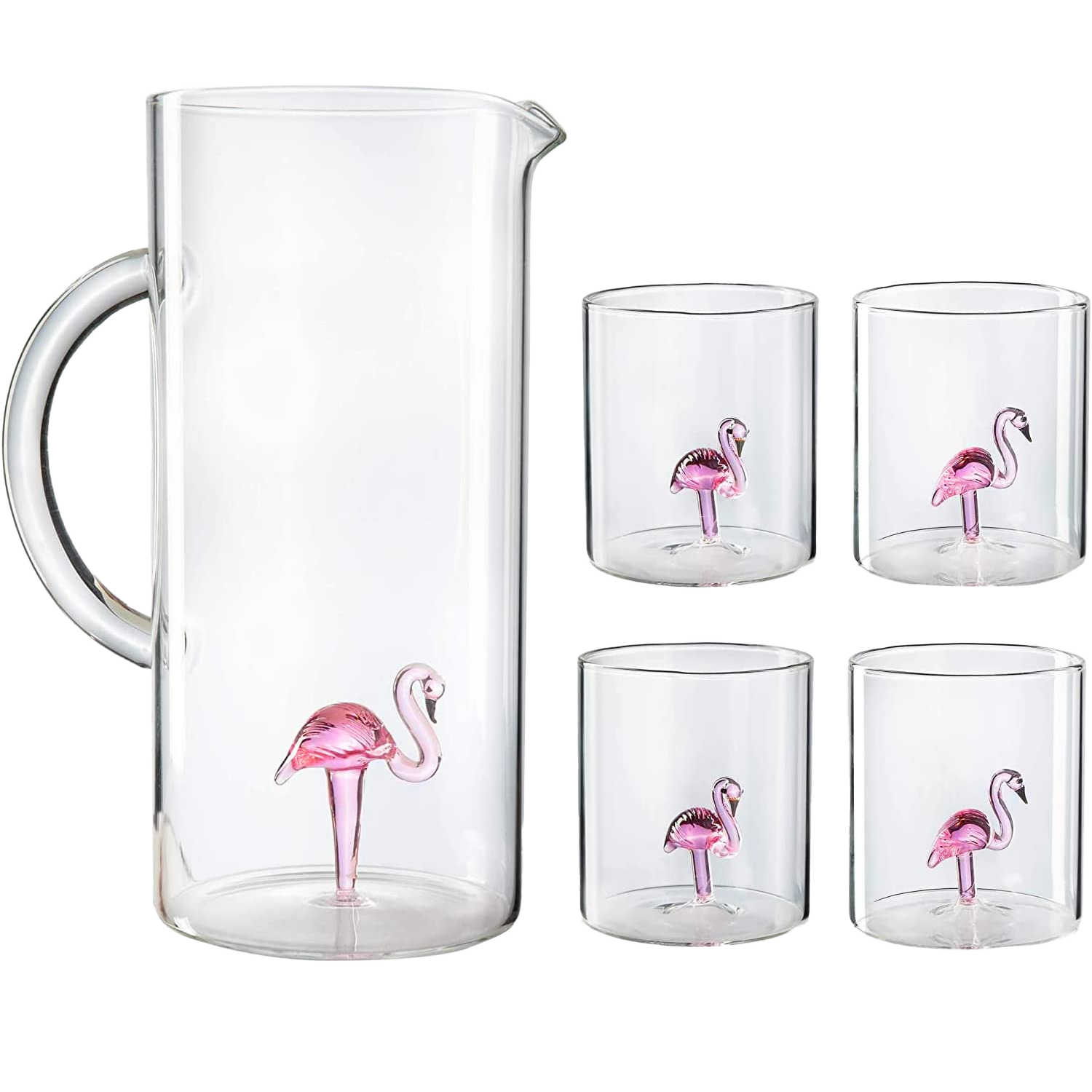 The Wine Savant Flamingo Pitcher & 4 Glasses Set Decanter-0