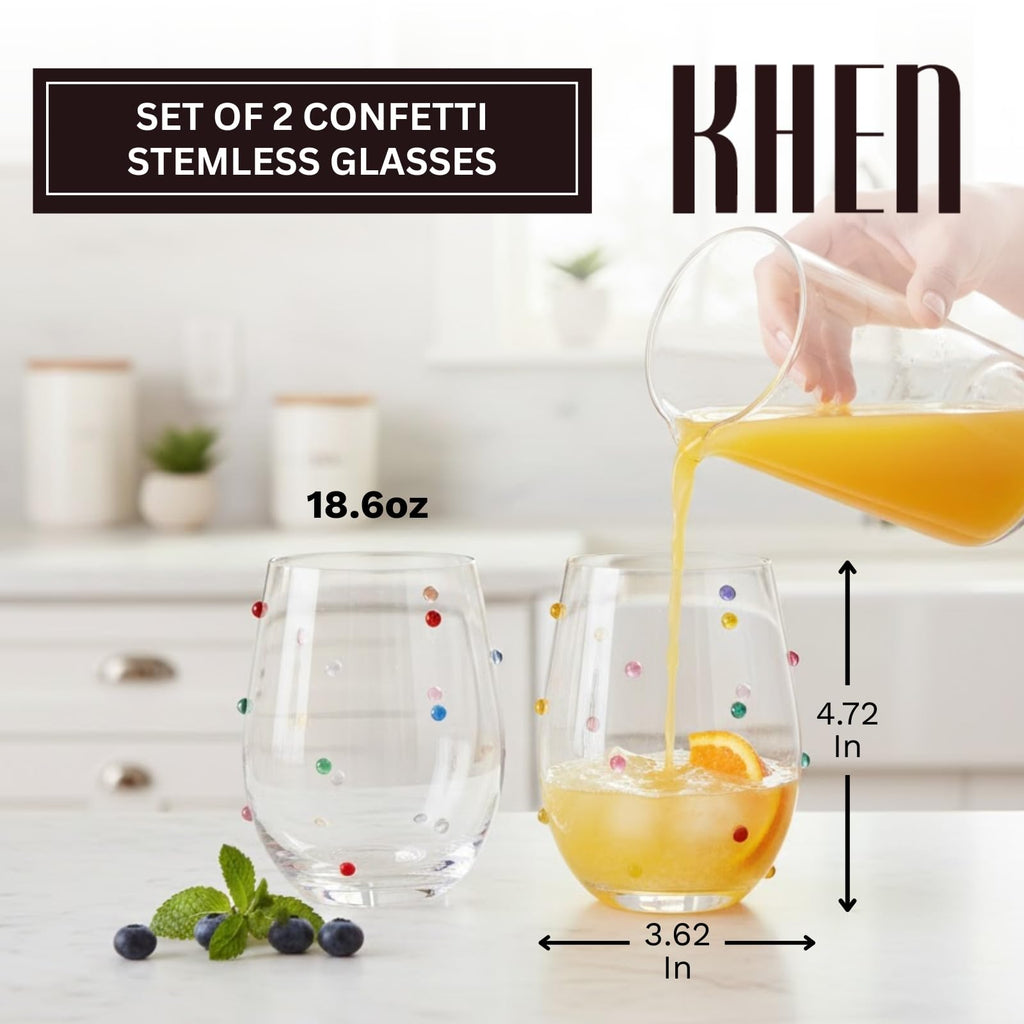 Confetti Stemless Wine Glasses Set of 2, 18.6oz-1