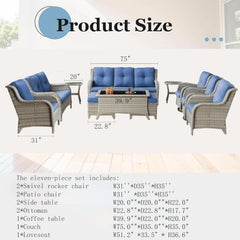 Cozy 11 Piece Outdoor Furniture Set with Swivel Chairs-1