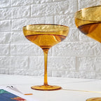 Colored Sunset Yellow & Gilded Rim Coupe Glass, 9oz
