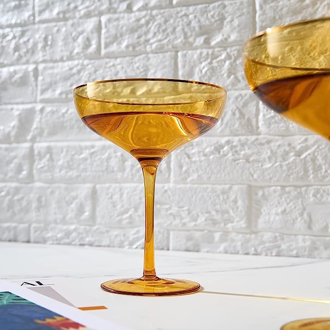 Colored Sunset Yellow & Gilded Rim Coupe Glass, 9oz