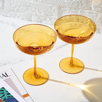 Colored Sunset Yellow & Gilded Rim Coupe Glass, 9oz