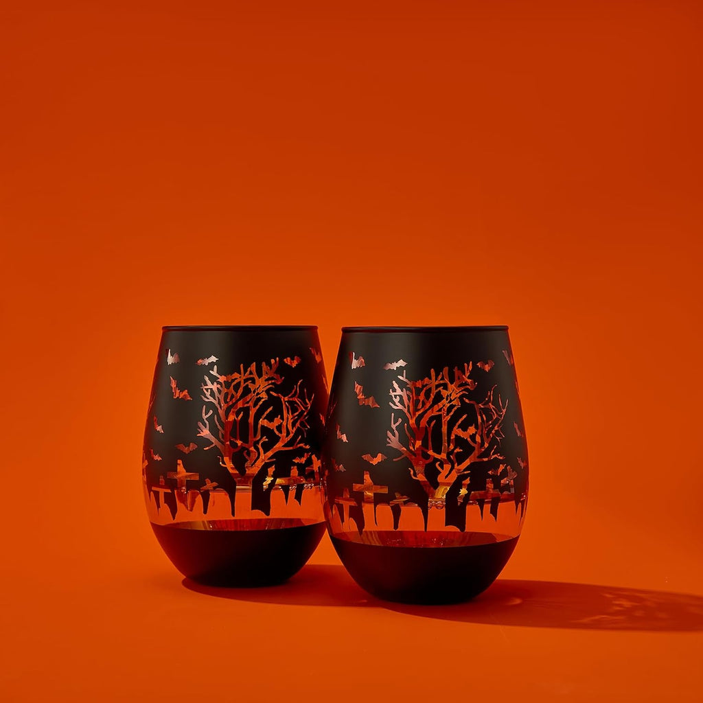 Crystal Halloween Stemless Wine Glass - Set of 2-1