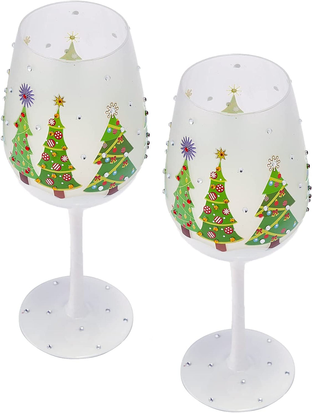 Set of 2 Stemmed Christmas Tree Design Wine Glasses - 14 oz-3
