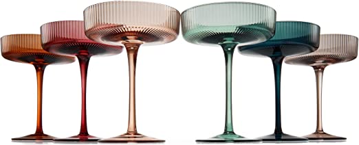 Vintage Art Deco Coupe Glasses Ribbed Coupe Cocktail Glasses 7 oz | Set of 6-3